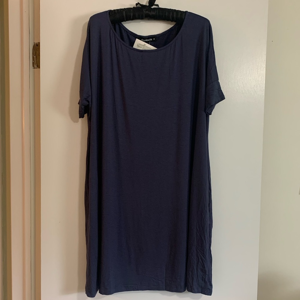 Annabelle Deep Blue Jersey Knit T-Shirt Dress w Pockets